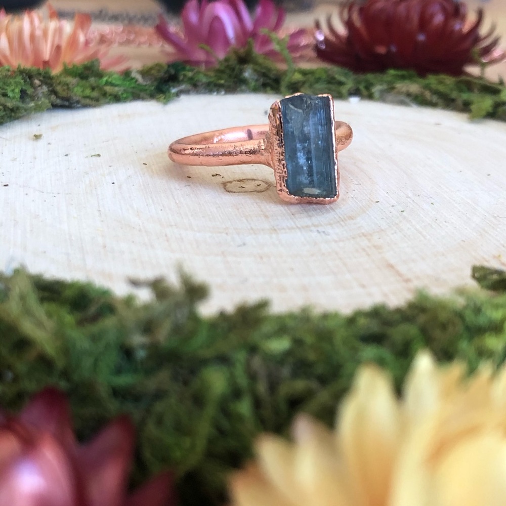 •sold• Tourmaline Handmade Copper Ring size 7.75